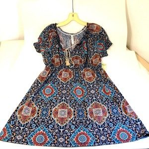 Perseption Women's Navy Patte Dress Cap Sleeves Sweetheart Neck Size P S